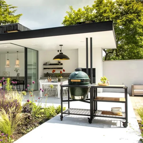 Big Green Egg Керамический гриль размер M с модульной подставкой в комбинации со шкафом