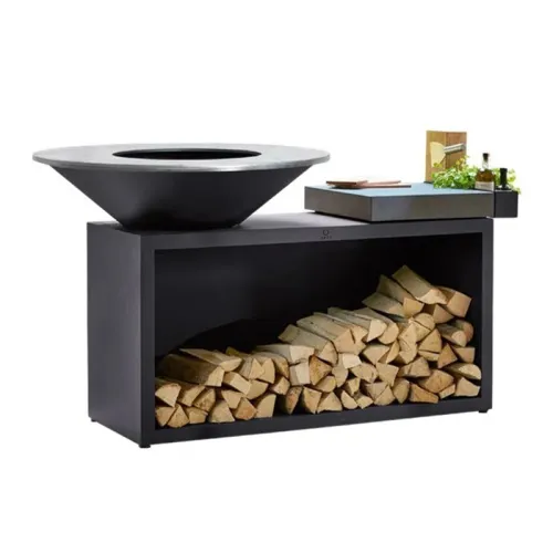OFYR Island Дровяной гриль-остров черный с керамической столешницей D100 с поленницей